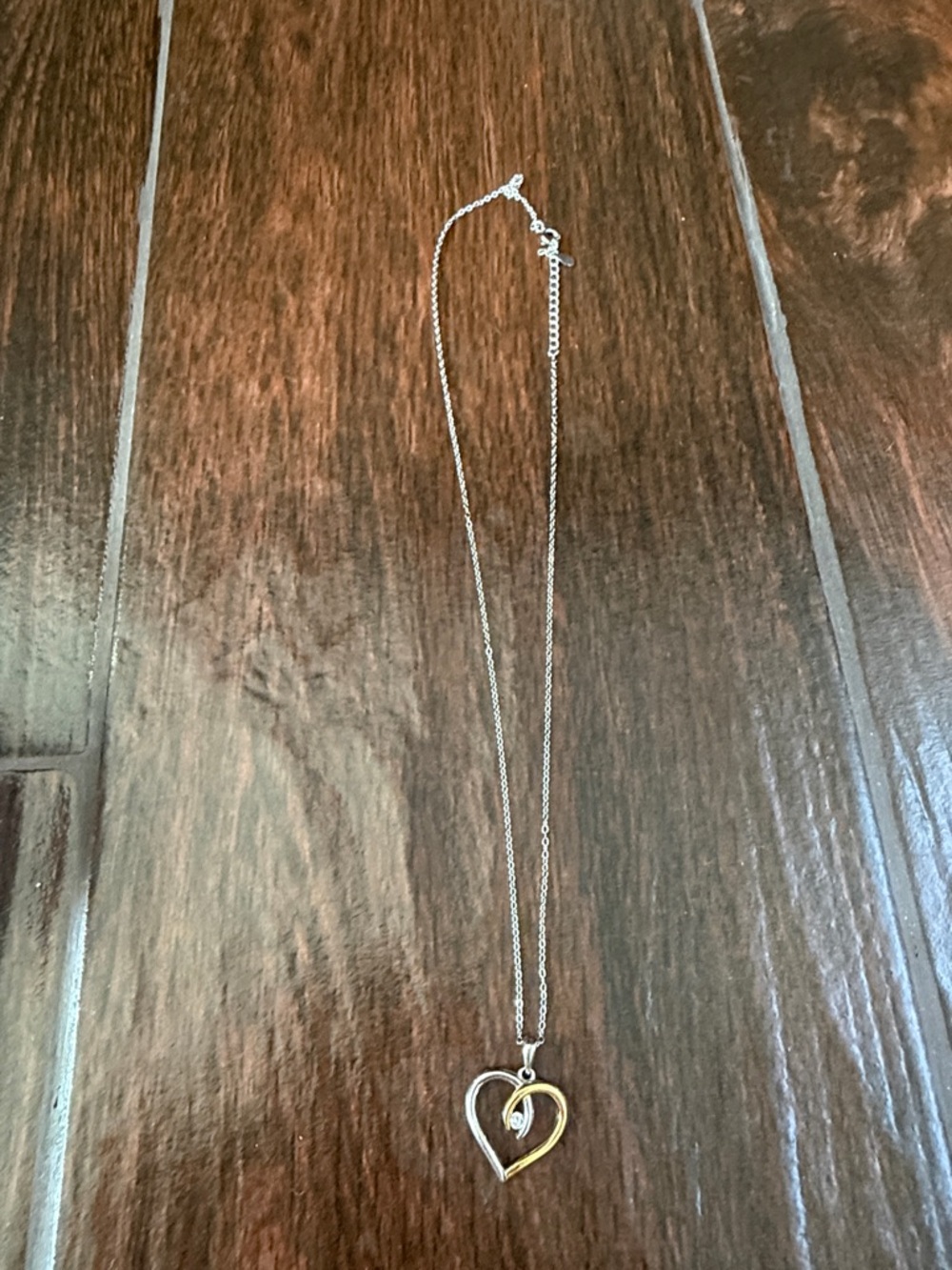 Silver and Gold Heart Pendant Necklace - Women's Jewelry